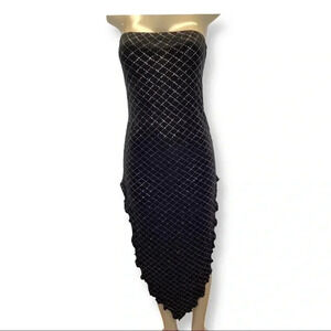 Zuliana Size S/M Strapless Sparkling Lettuce Trim Dress Made in USA. New